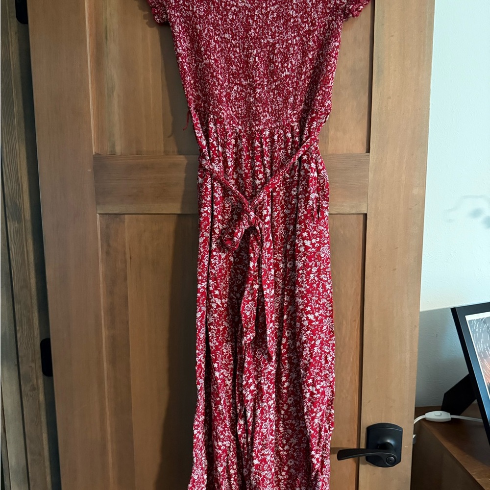 Lulu's Crimson Floral Smocked Jumpsuit
